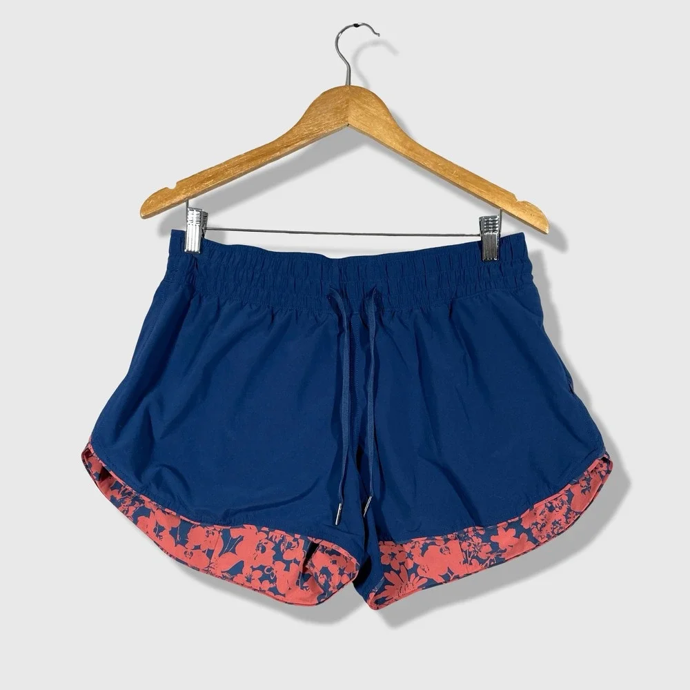 Lululemon Choose a Side Short Women 10 Blue Floral Athletic Running Activewear‎